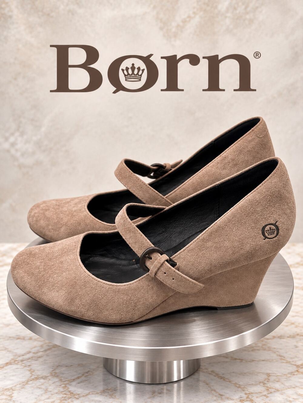 Born Taupe Suede Leather Mary Jane Wedge Pumps Women’s Size 9.5M